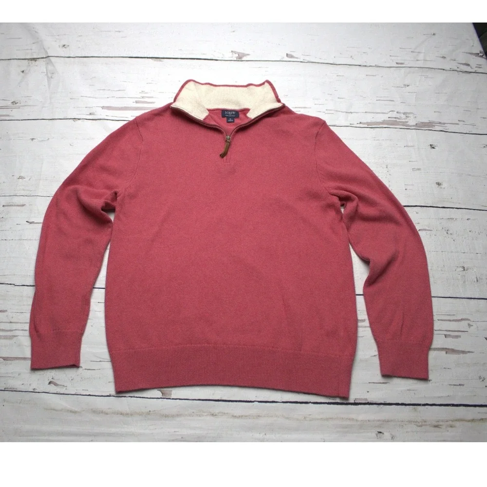 J.Crew Mens 100% Cotton Quarter Zip Sweater Red Small Preppy